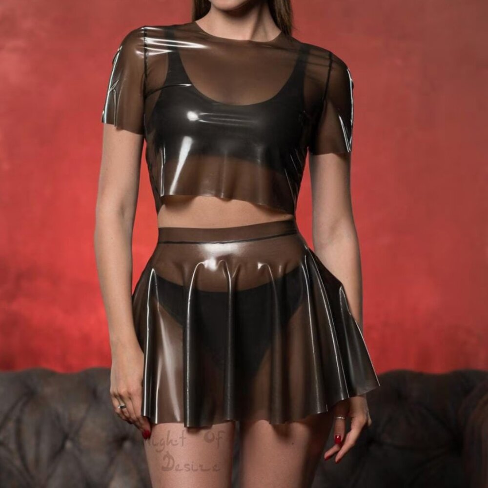 NEW! Latex skater miniskirt semi-transparent black goth punk Sz. M